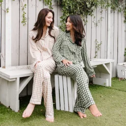 Kyte Baby Long-Sleeved Women's Pajama Set in Gingham Bisque
