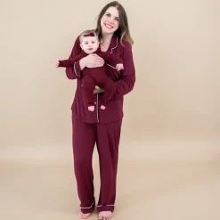 Online Kyte Baby Long-Sleeved Women's Pajama Set in with Cloud Trim Burgundy
