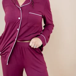 Online Kyte Baby Long-Sleeved Women's Pajama Set in with Cloud Trim Burgundy