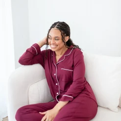Online Kyte Baby Long-Sleeved Women's Pajama Set in with Cloud Trim Burgundy