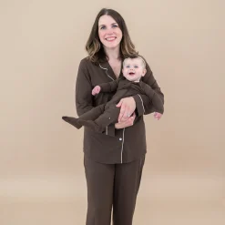 Best Kyte Baby Long-Sleeved Women's Pajama Set in with Cloud Trim Espresso