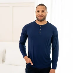 Clearance Kyte Baby Men's Long Sleeve Henley Top in Navy