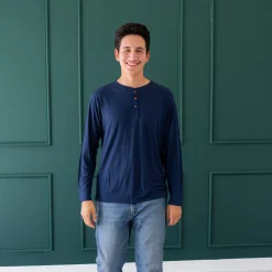 Clearance Kyte Baby Men's Long Sleeve Henley Top in Navy