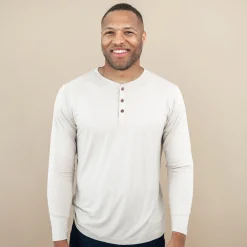 Hot Kyte Baby Men's Long Sleeve Henley Top in Bisque