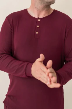 Kyte Baby Men's Ribbed Henley Set in Burgundy