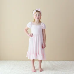 Hot Kyte Baby Puff Sleeve Twirl Dress in Sakura
