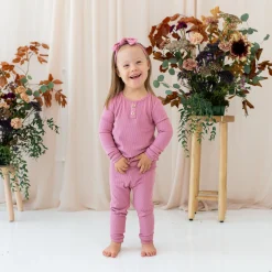 New Kyte Baby Ribbed Henley Set in Apple Blossom