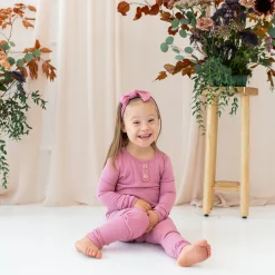 New Kyte Baby Ribbed Henley Set in Apple Blossom