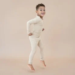 Hot Kyte Baby Ribbed Henley Set in Bisque
