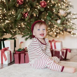 Sale Kyte Baby Ribbed Henley Set in Burgundy Stripe