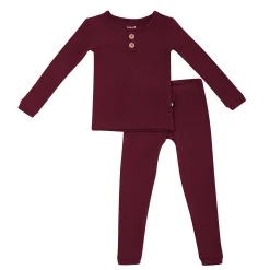 Hot Kyte Baby Ribbed Henley Set in Burgundy