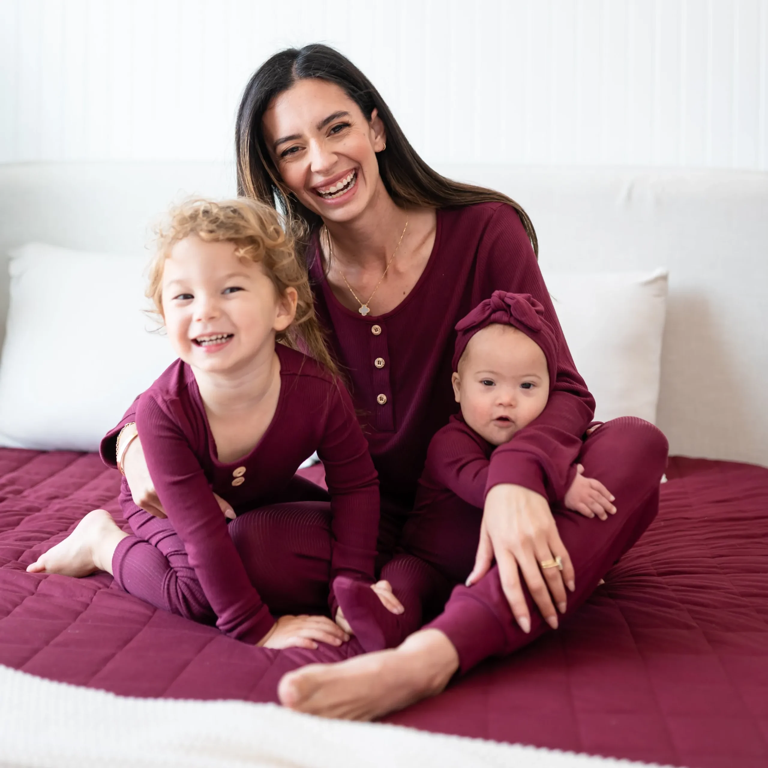Hot Kyte Baby Ribbed Henley Set in Burgundy