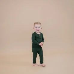Outlet Kyte Baby Ribbed Henley Set in Fir
