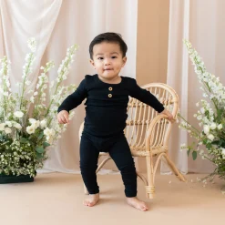 Kyte Baby Ribbed Henley Set in Midnight
