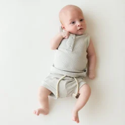 Hot Kyte Baby Ribbed Henley Tank Set in Oat