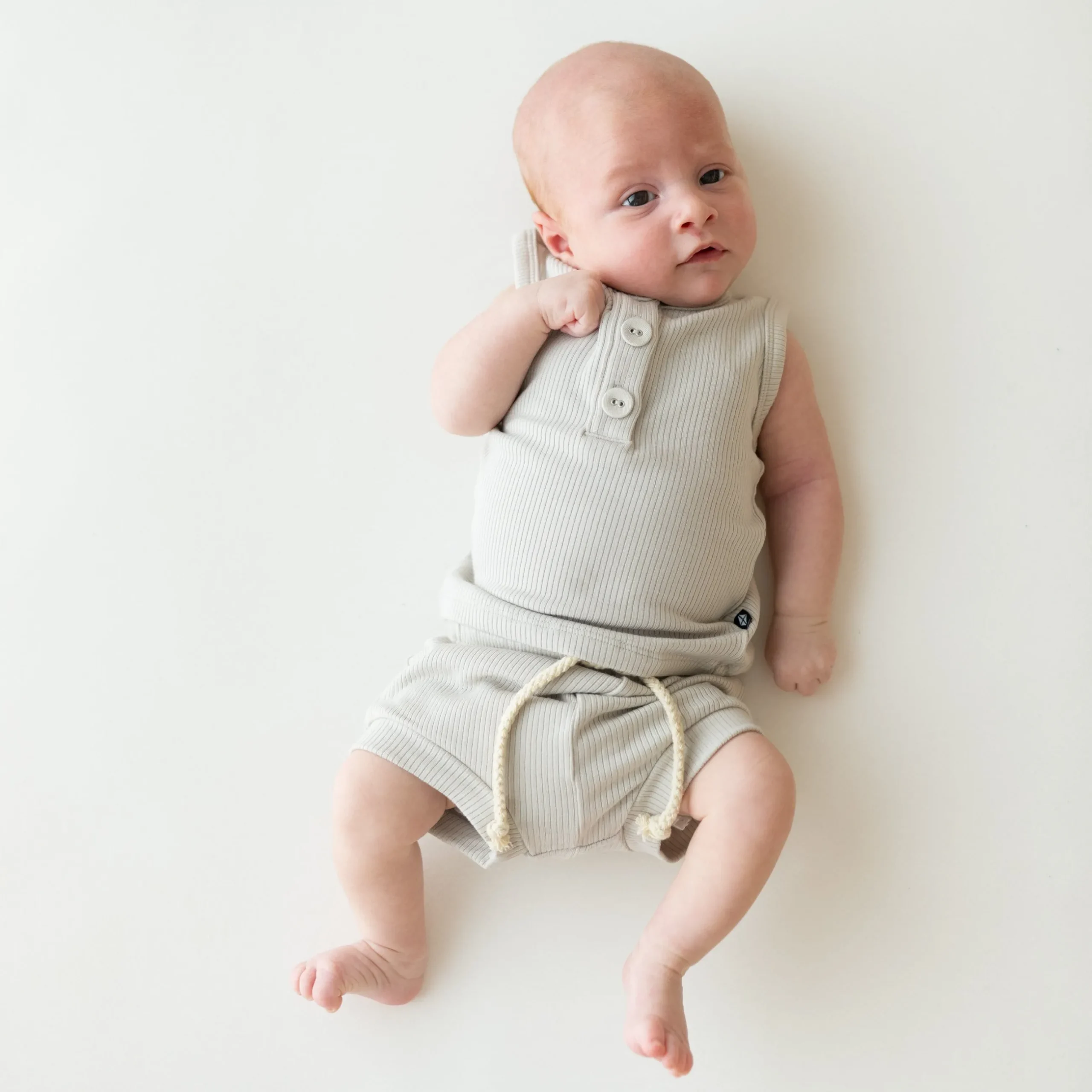 Hot Kyte Baby Ribbed Henley Tank Set in Oat