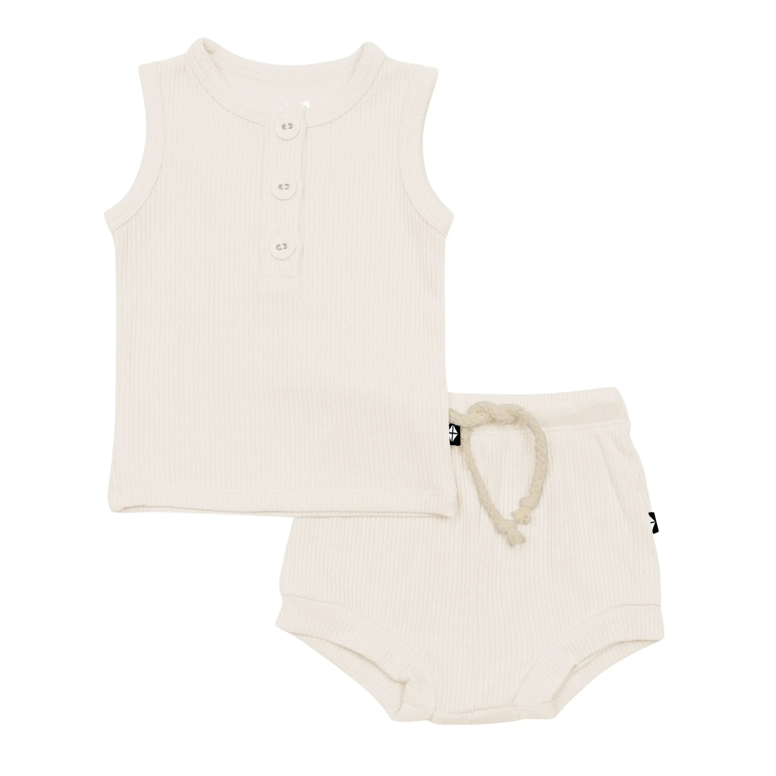 Hot Kyte Baby Ribbed Henley Tank Set in Oat