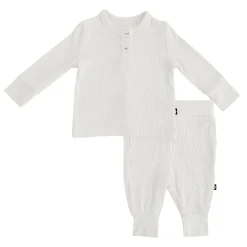 Hot Kyte Baby Ribbed Infant Henley Set in Oat