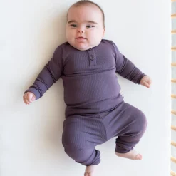 New Kyte Baby Ribbed Infant Henley Set in Currant