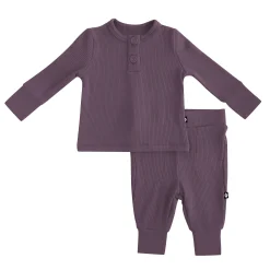 New Kyte Baby Ribbed Infant Henley Set in Currant