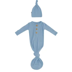 Hot Kyte Baby Ribbed Knotted Gown with Hat Set in Slate