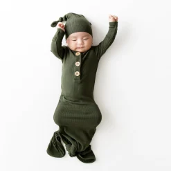 Clearance Kyte Baby Ribbed Knotted Gown with Hat Set in Fir