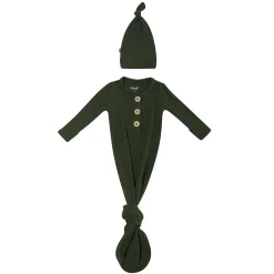 Clearance Kyte Baby Ribbed Knotted Gown with Hat Set in Fir