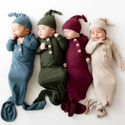 Clearance Kyte Baby Ribbed Knotted Gown with Hat Set in Fir