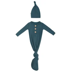 Hot Kyte Baby Ribbed Knotted Gown with Hat Set in Atlantic
