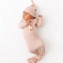 Hot Kyte Baby Ribbed Knotted Gown with Hat Set in Blush