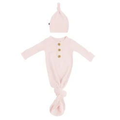 Hot Kyte Baby Ribbed Knotted Gown with Hat Set in Blush