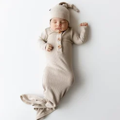 Outlet Kyte Baby Ribbed Knotted Gown with Hat Set in Bisque