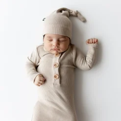 Outlet Kyte Baby Ribbed Knotted Gown with Hat Set in Bisque