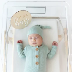 Kyte Baby Ribbed Knotted Gown with Hat Set in Sage