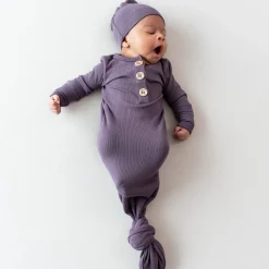 Discount Kyte Baby Ribbed Knotted Gown with Hat Set in Currant