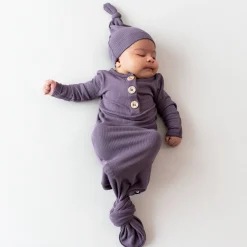 Discount Kyte Baby Ribbed Knotted Gown with Hat Set in Currant