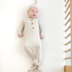 Clearance Kyte Baby Ribbed Knotted Gown with Hat Set in Oat