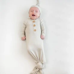 Clearance Kyte Baby Ribbed Knotted Gown with Hat Set in Oat