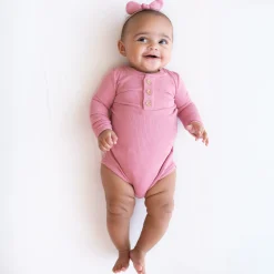 Best Kyte Baby Ribbed Long Sleeve Henley Bodysuit in Apple Blossom