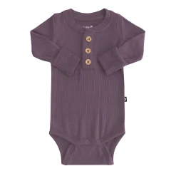 New Kyte Baby Ribbed Long Sleeve Henley Bodysuit in Currant