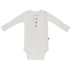 Outlet Kyte Baby Ribbed Long Sleeve Henley Bodysuit in Oat