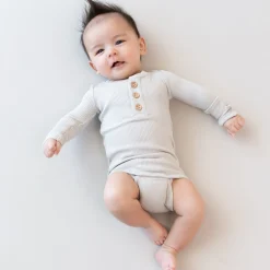 Outlet Kyte Baby Ribbed Long Sleeve Henley Bodysuit in Oat