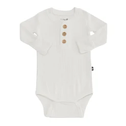 Outlet Kyte Baby Ribbed Long Sleeve Henley Bodysuit in Oat
