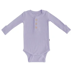 Hot Kyte Baby Ribbed Long Sleeve Henley Bodysuit in Taro