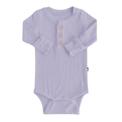 Hot Kyte Baby Ribbed Long Sleeve Henley Bodysuit in Taro