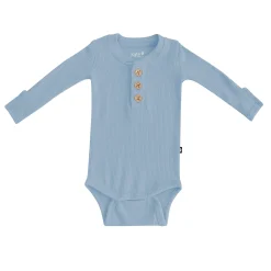 Discount Kyte Baby Ribbed Long Sleeve Henley Bodysuit in Slate