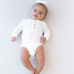 Clearance Kyte Baby Ribbed Long Sleeve Henley Bodysuit in Cloud