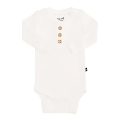 Clearance Kyte Baby Ribbed Long Sleeve Henley Bodysuit in Cloud