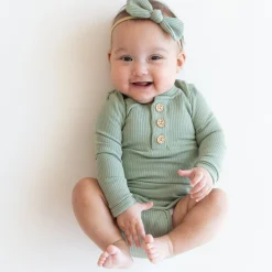 Kyte Baby Ribbed Long Sleeve Henley Bodysuit in Thyme