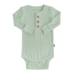 Kyte Baby Ribbed Long Sleeve Henley Bodysuit in Thyme